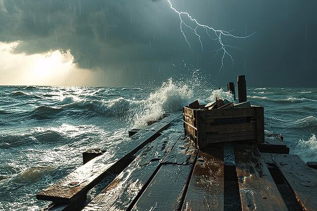An image of a stormy sea with a small boat struggling against the waves, representing the volatility and risks associated with small cap stocks. Dark clouds fill the sky, emphasizing the uncertainty.