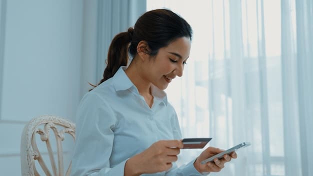 A Filipino woman using a mobile banking app with a UITF investment account displayed on the screen, illustrating the convenience of online investment.