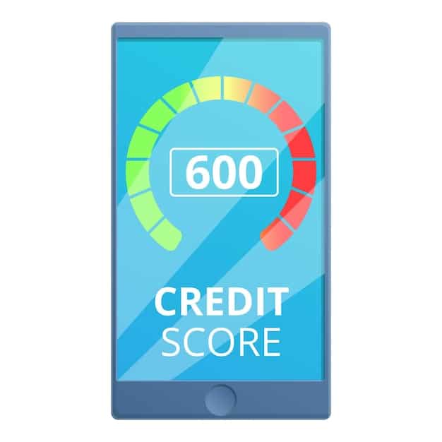 A screenshot of a credit score dashboard on a smartphone, showing a detailed breakdown of the factors influencing the score. The dashboard includes charts, graphs, and ratings. The mobile interface is bright and user-friendly.