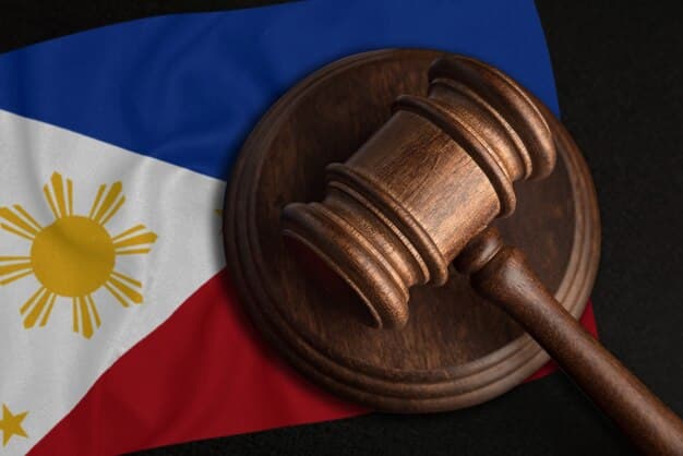 A gavel and a stack of legal books symbolizing law and justice, with the Philippine flag in the background. This represents the legal framework that protects debtors in the Philippines.