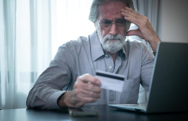 A person looking at a credit card bill with a worried expression, highlighting the stress related to credit card debt under the old regulations.